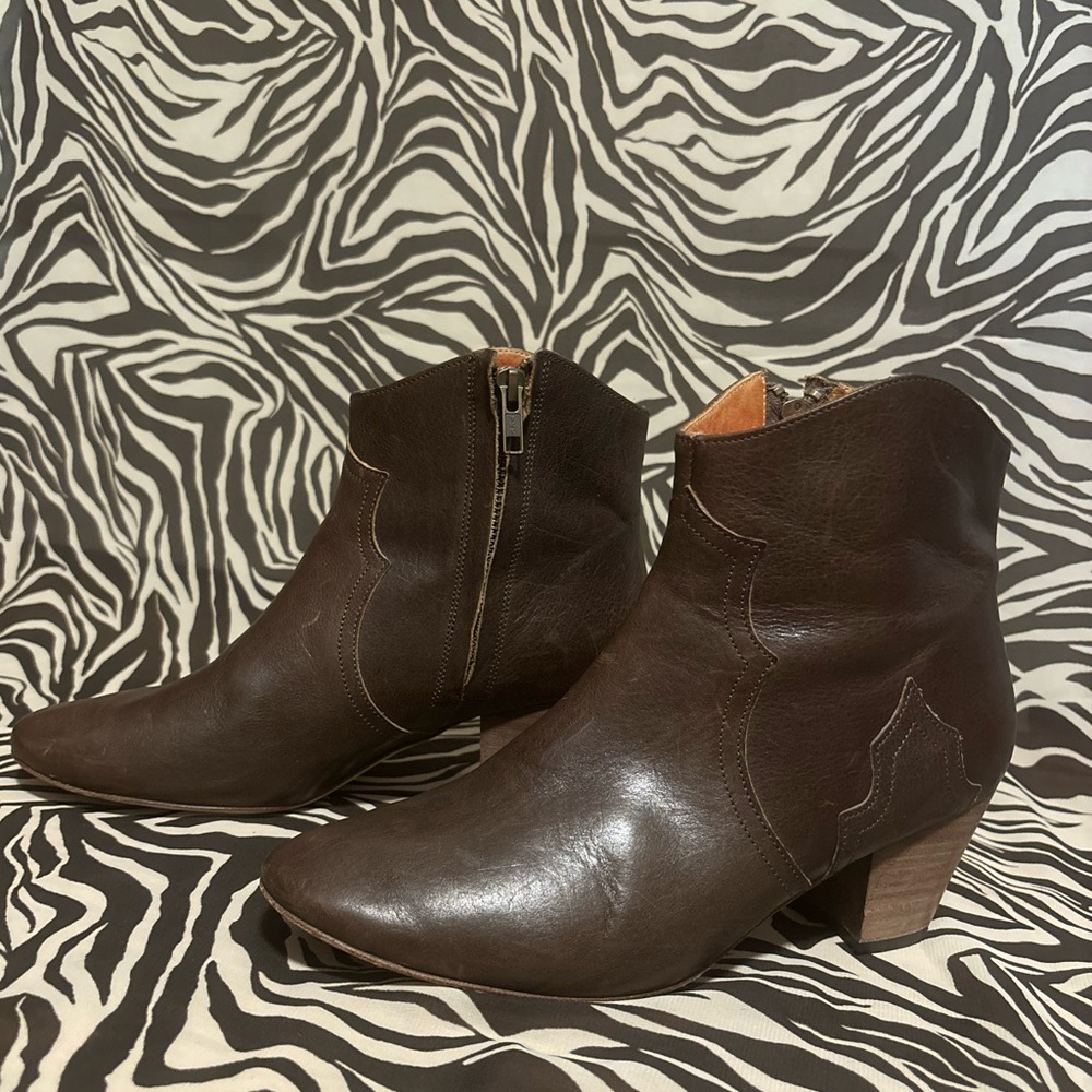 Isabel Marant Brown Leather Western Ankle Boots